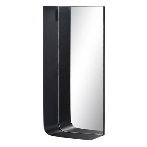 Vista lateral del estante negro del espejo estrecho