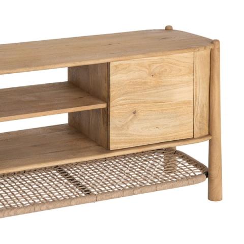 Mueble de TV de mango con estante inferior, detalle del estante inferior