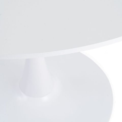 Mesa de comedor blanca con pie tulipa, detalle del pedestal