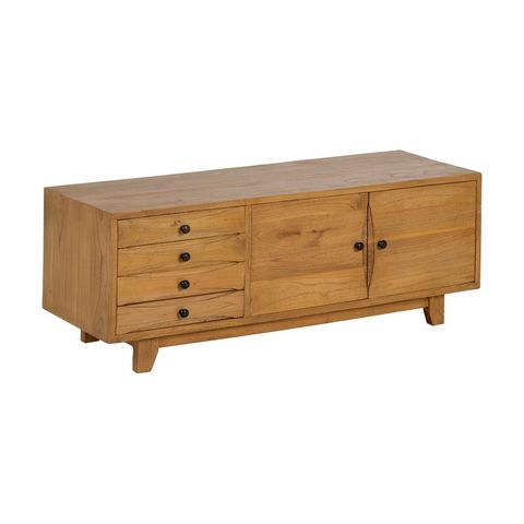 Mueble de TV de mindi con puerta y cajones, vista general