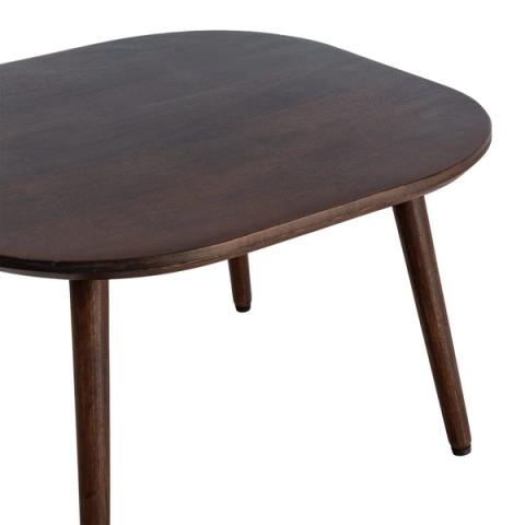 Mesa de comedor redonda de mango oscuro, detalle del tablero