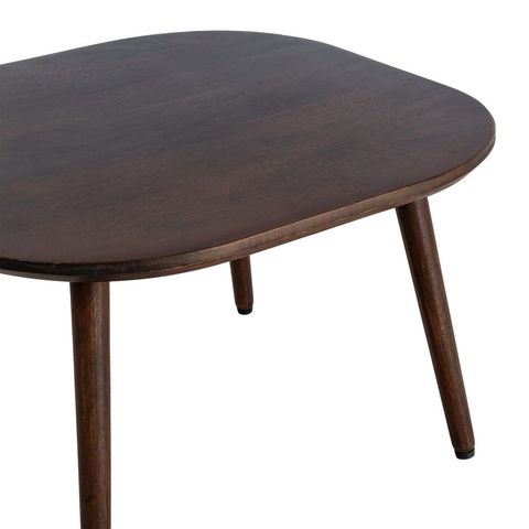 Mesa de comedor redonda de mango oscuro, detalle del tablero