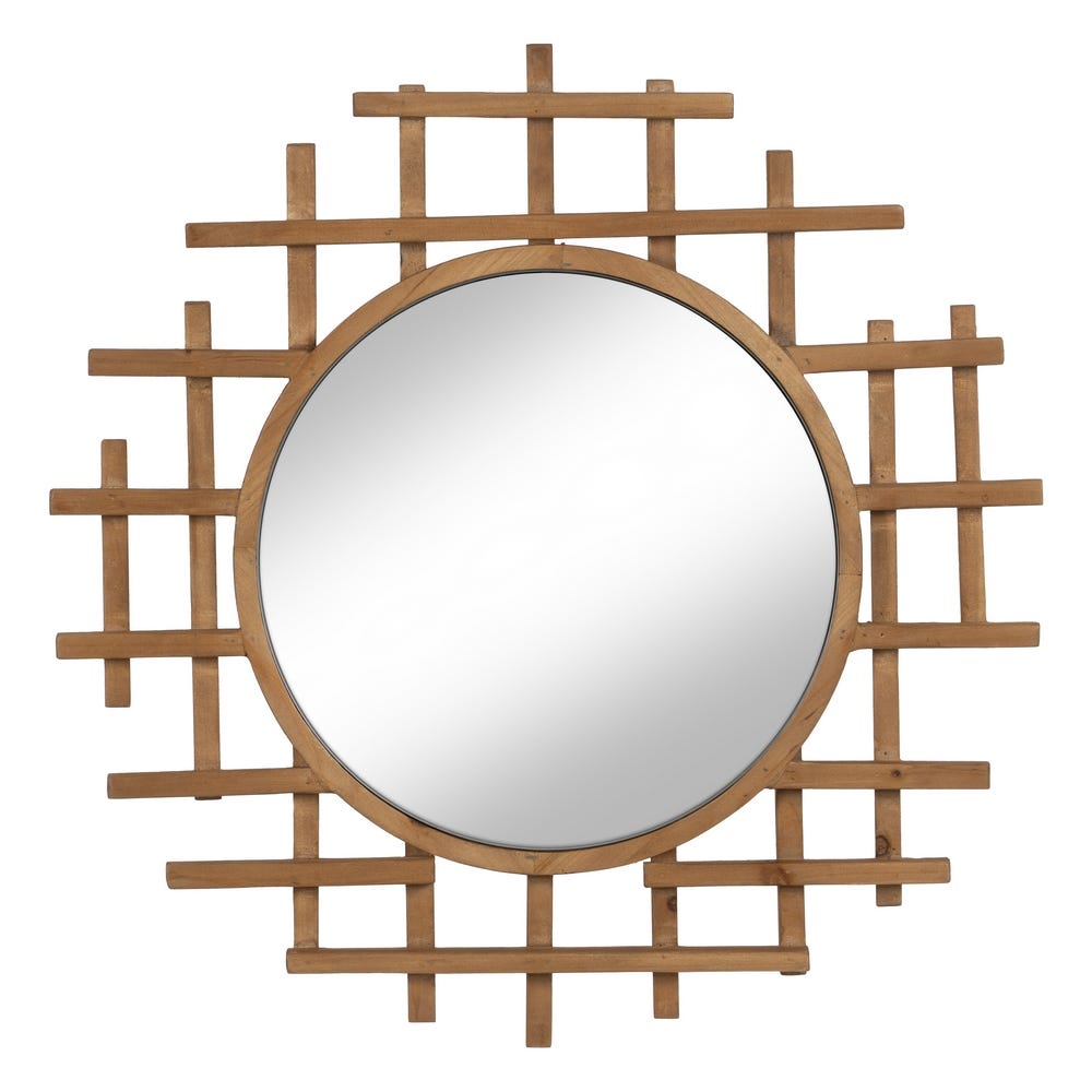 Espejo circular de retícula de madera