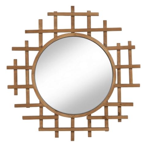 Espejo circular de retícula de madera