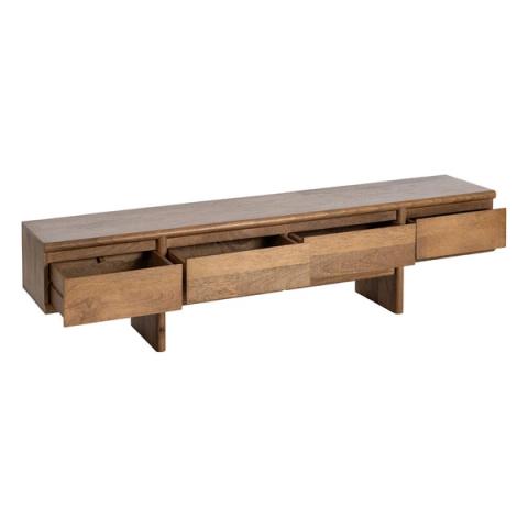 Mueble de TV de mango con cuatro cajones, interior abierto