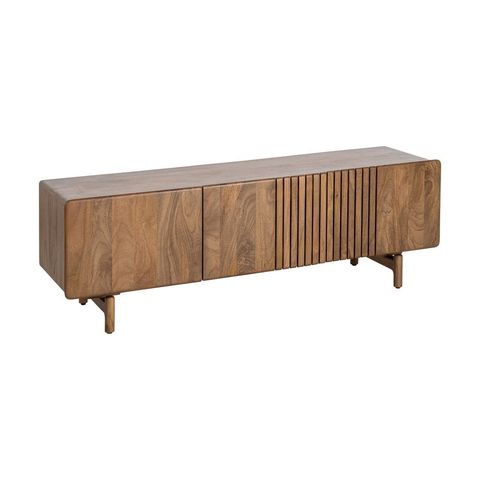 Mueble de TV de mango con puertas acanaladas, vista general