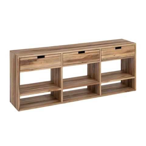 Mueble de TV de teca reciclada con cajones, vista general