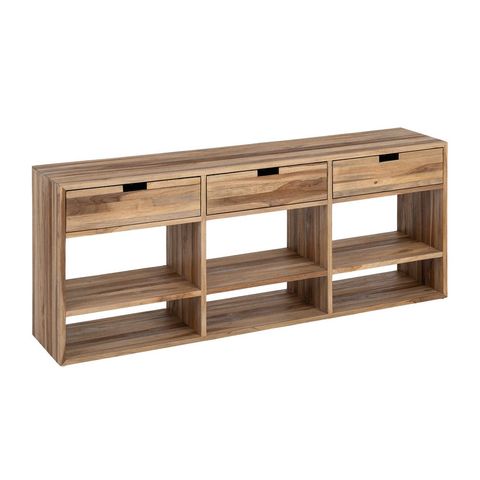 Mueble de TV de teca reciclada con cajones, vista general