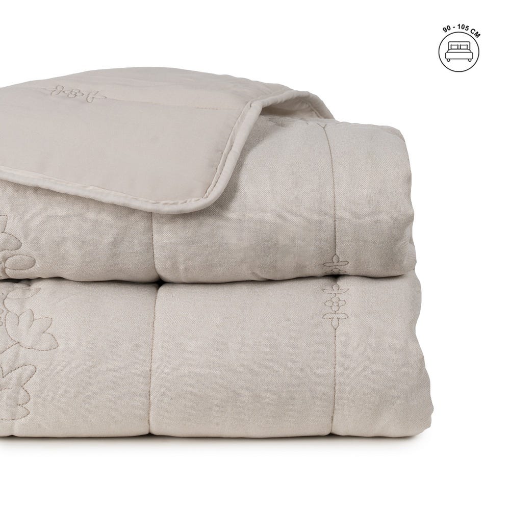 Colcha beige con acolchado floral — vista completa