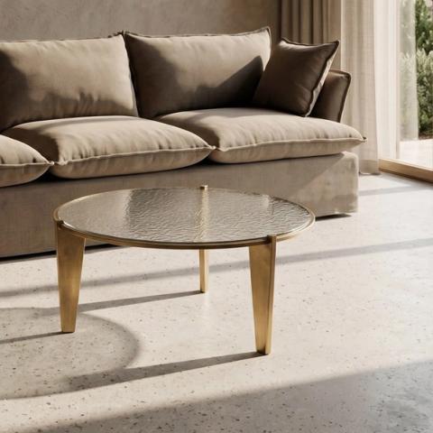 Mesa de centro de cristal y oro viejo