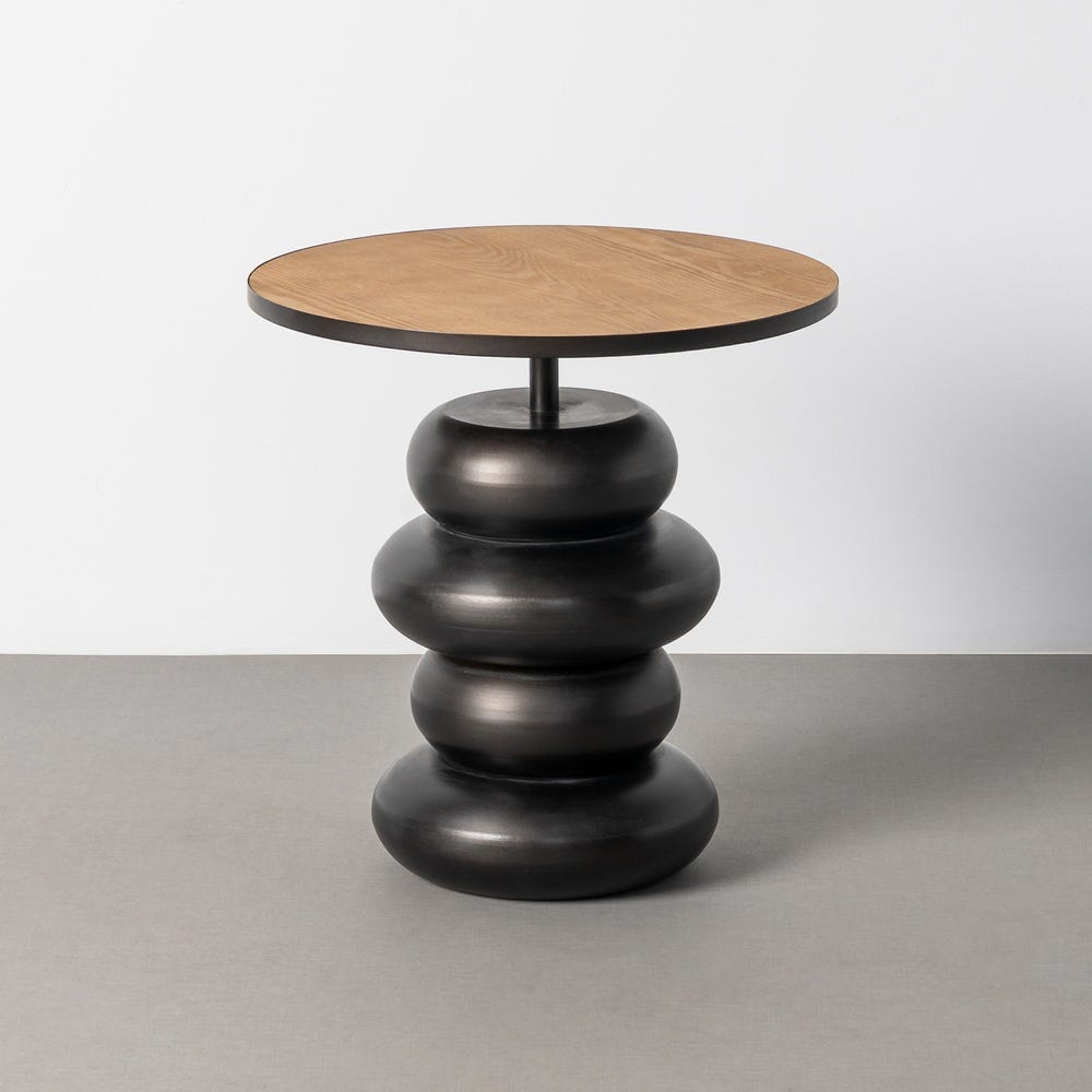 Mesa de centro en natural y negro con anillos