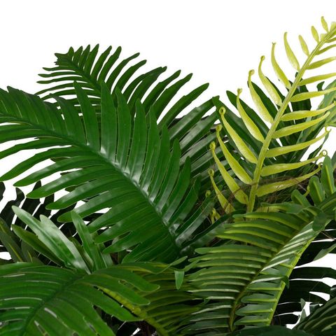 Detalle de las hojas de la palmera artificial de tronco grueso