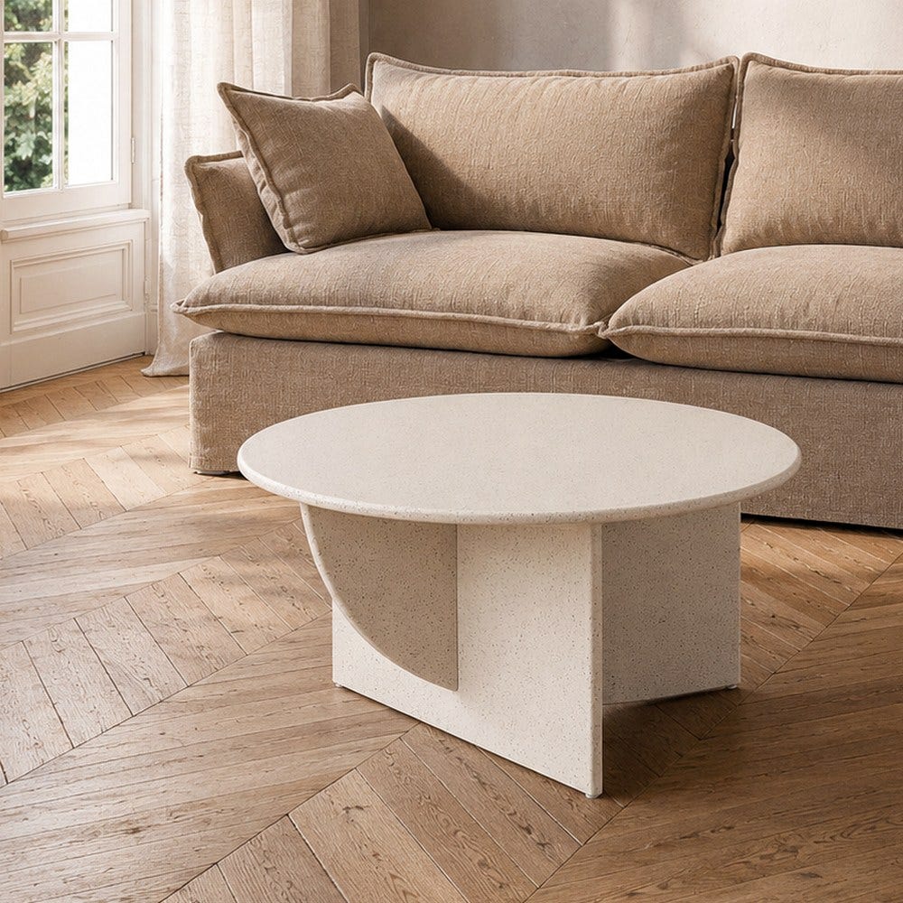 Mesa de centro blanca con base abierta