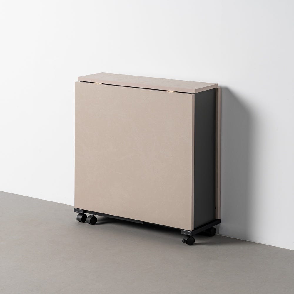 Mesa de comedor plegable en negro y crema, mesa plegada