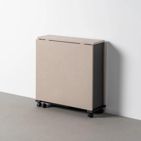 Mesa de comedor plegable en negro y crema, mesa plegada
