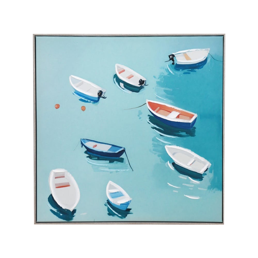 Cuadro de barcas sobre fondo azul