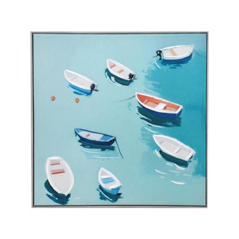 Cuadro de barcas sobre fondo azul