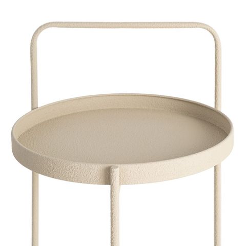 Mesa auxiliar beige de dos bandejas, detalle de la bandeja