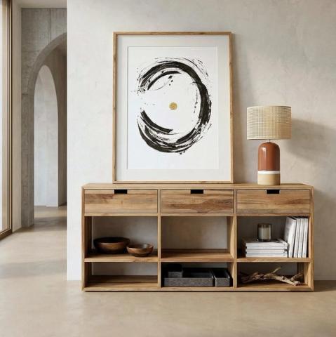 Mueble de TV de teca reciclada con cajones