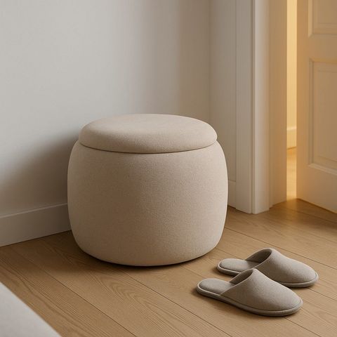 Puf baúl beige redondeado