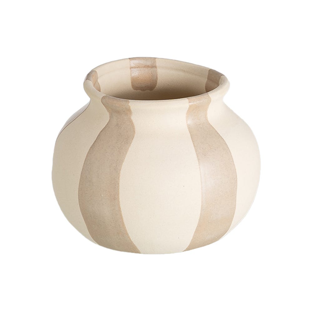 Jarrón beige de rayas y gajos