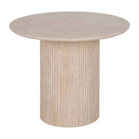 Mesa de comedor beige con efecto travertino, vista general