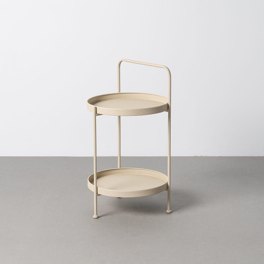Mesa auxiliar beige de dos bandejas
