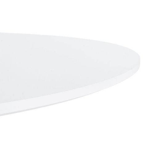 Mesa de comedor blanca con pie tulipa, detalle del tablero