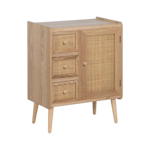 Mueble recibidor de paulonia, DM y ratán, vista general