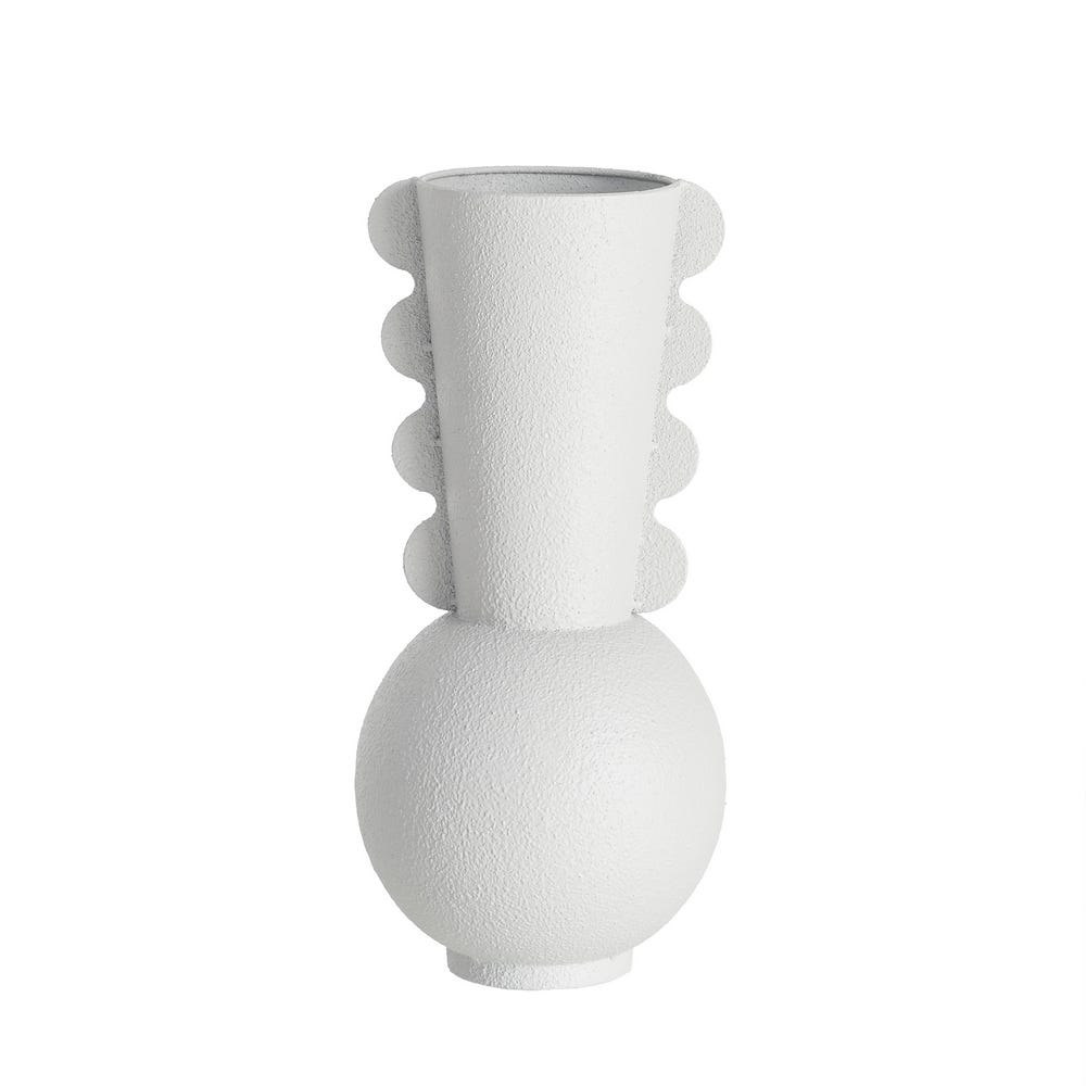 Jarrón beige de base esférica y cuello lobulado