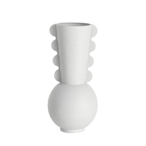 Jarrón beige de base esférica y cuello lobulado