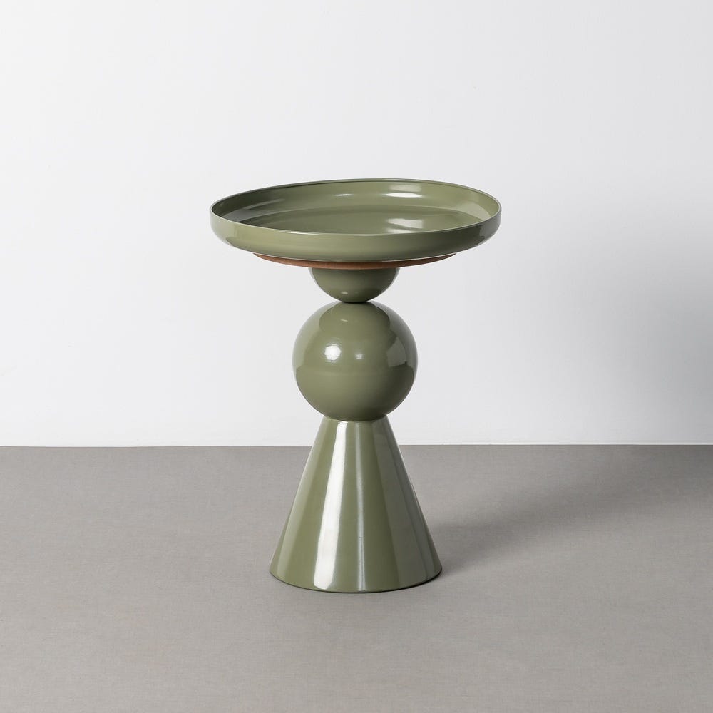 Mesa auxiliar verde con esfera y cono