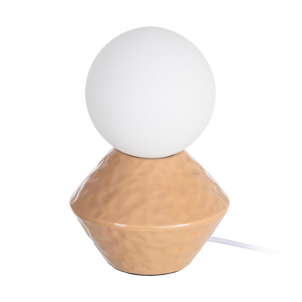 Lámpara de mesa beige con globo de cristal — vista completa