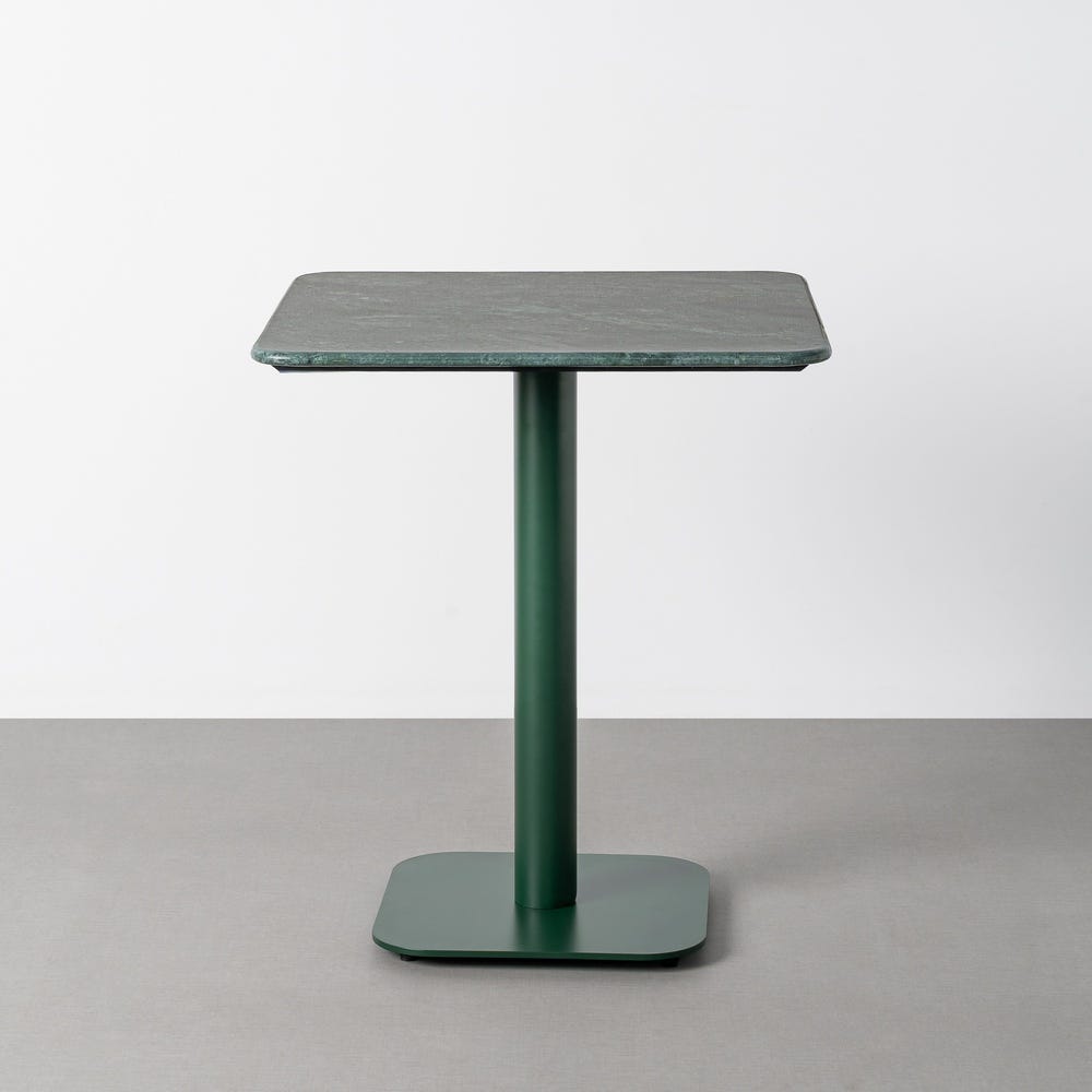 Mesa bistró verde de piedra natural y hierro