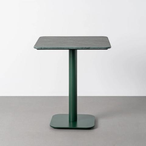 Mesa bistró verde de piedra natural y hierro