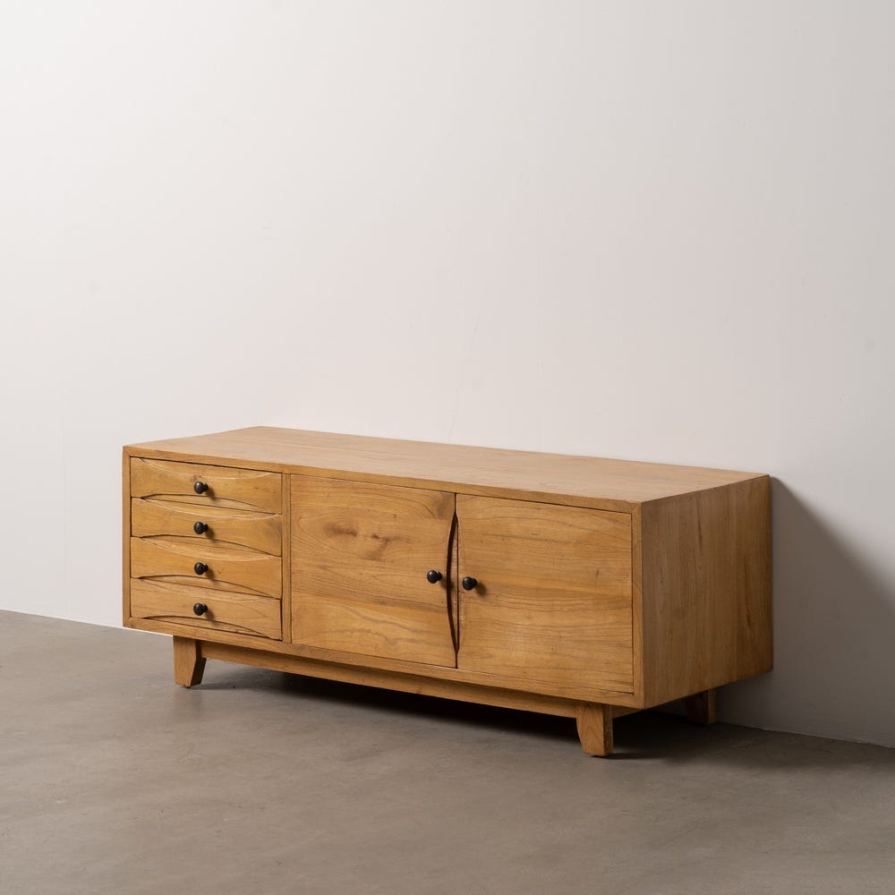 Mueble de TV de mindi con puerta y cajones