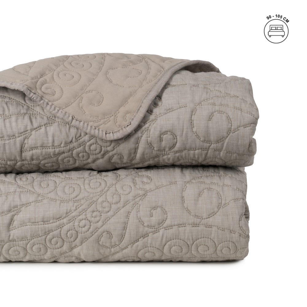 Colcha taupe de motivos ornamentales — vista completa