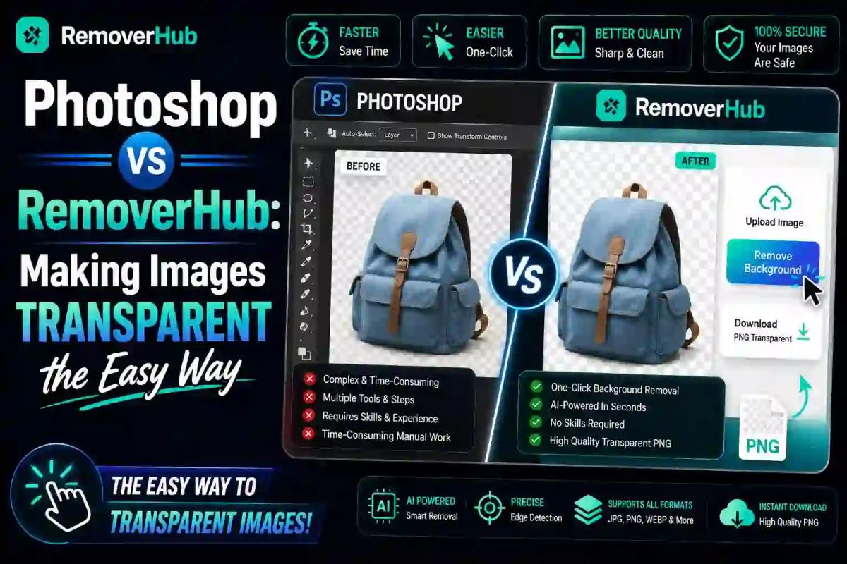 Photoshop vs RemoverHub: Make Images Transparent Easily