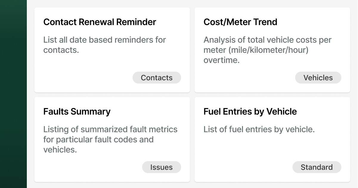 Fleetio's library of fleet management reports