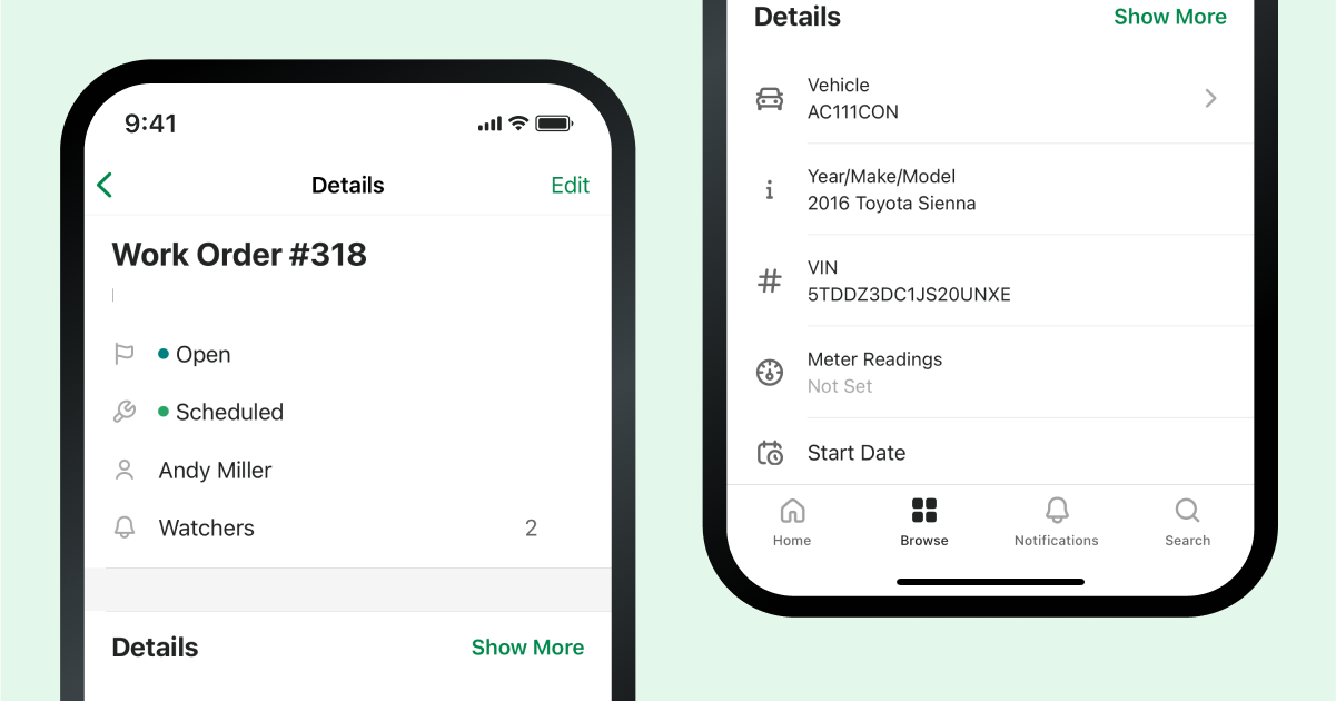 Mobile view of a digital work order in Fleetio Go, enabling drivers and technicians to manage maintenance tasks from anywhere.