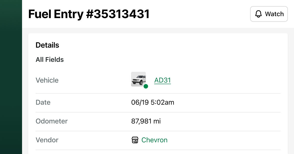 Fuel Entry Screenshot