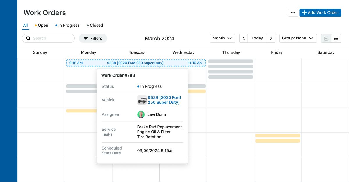 Work Order Calendar in Fleetio