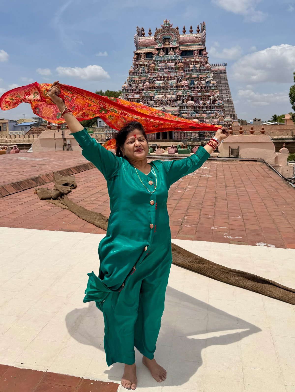 Ma on the terrace, dupatta in the wind