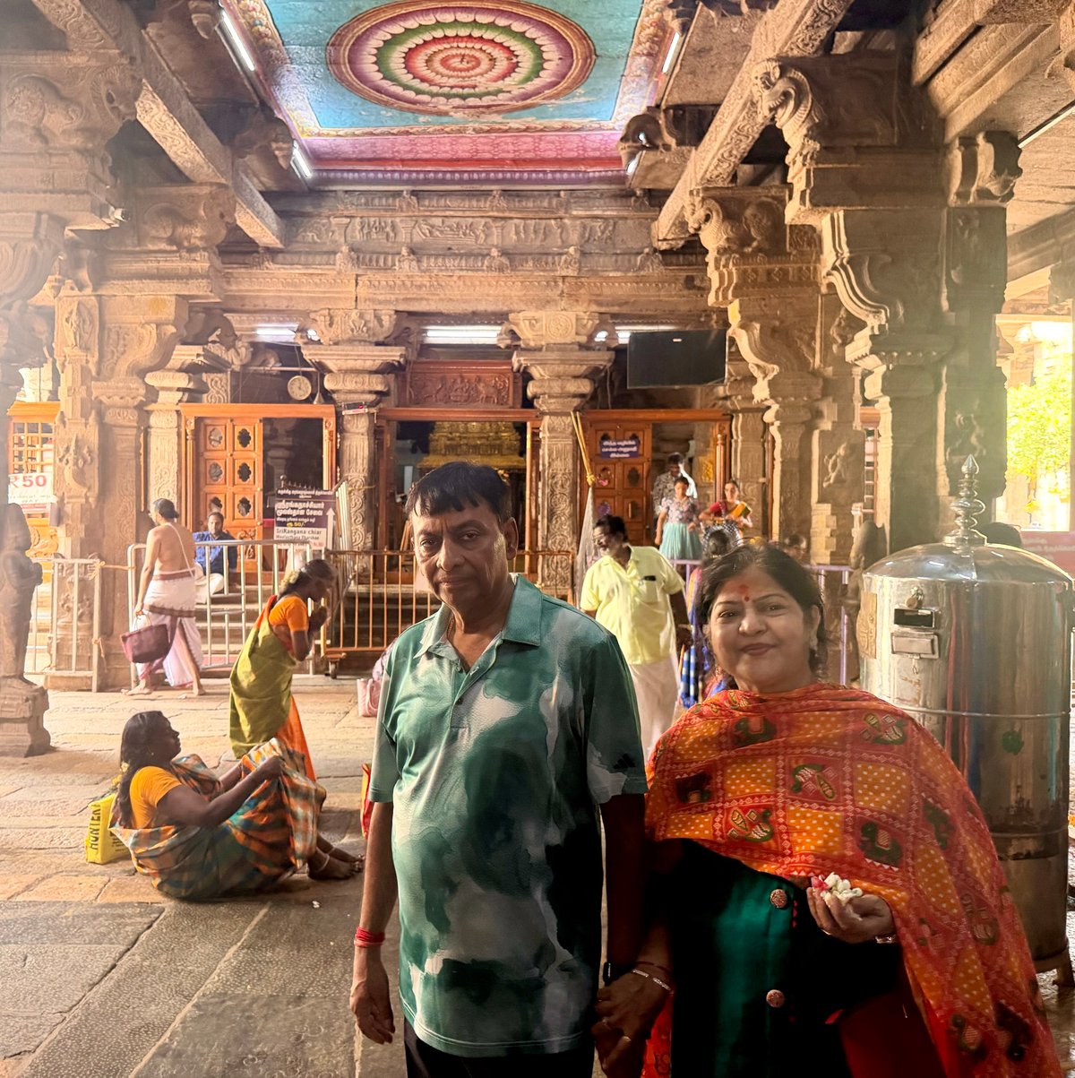 Inside the hall, under the painted ceiling
