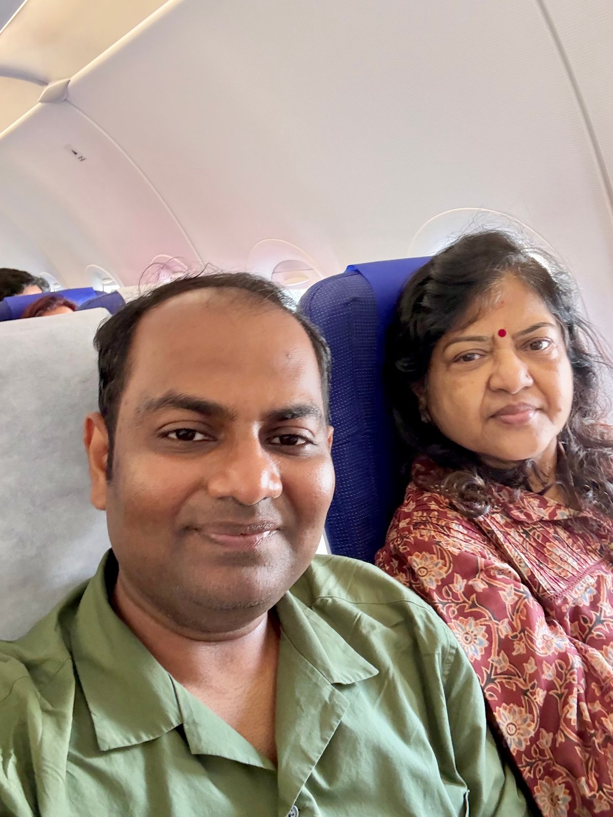 Airborne — a quick selfie as the journey to Rameshwaram begins, somewhere above the Bay of Bengal.