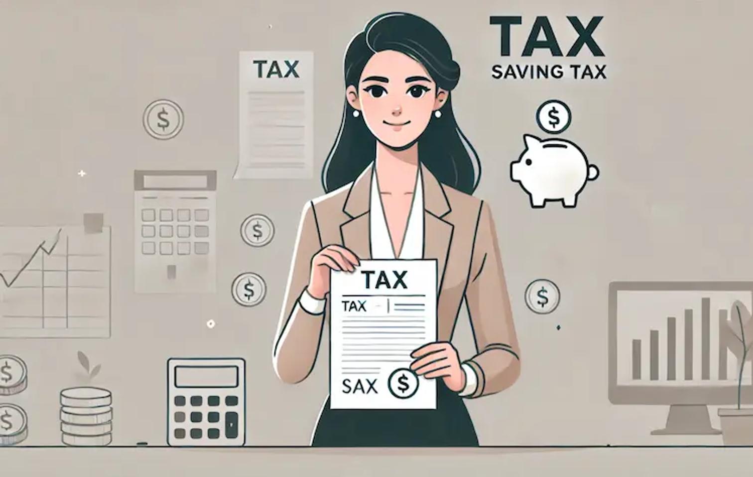 minimalist clipart-style image of a smart female founder saving tax
