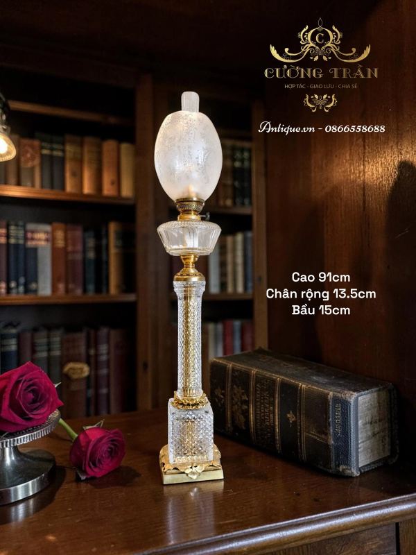 Đèn dầu pha lê Pháp, cao 91cm – ảnh 1