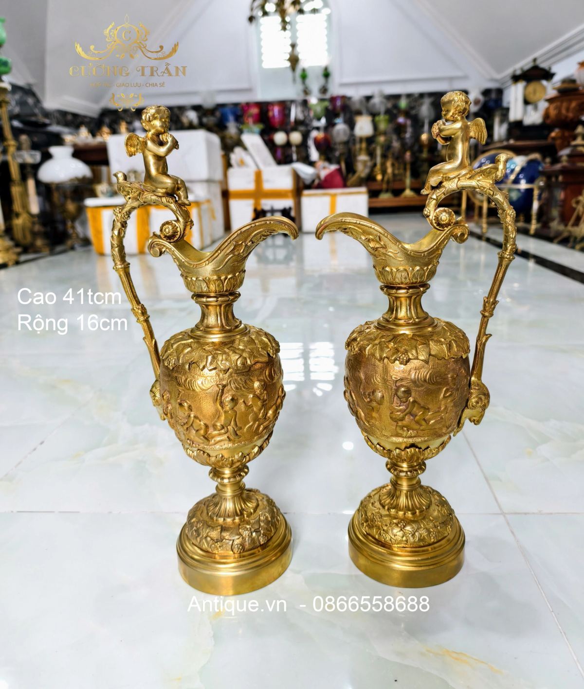 Cặp bình đồng Pháp, cao 41cm – ảnh 1