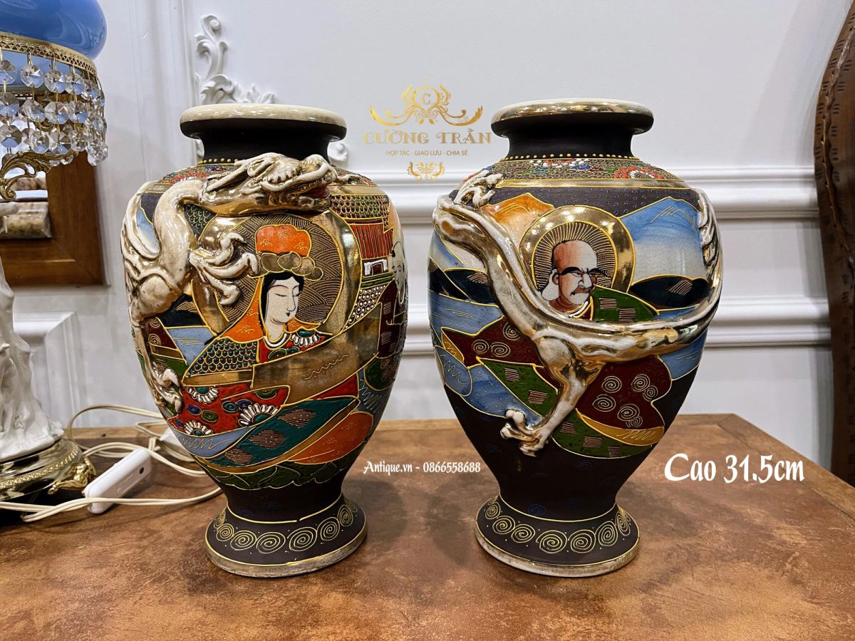 Cặp bình Satsuma, cao 31.5cm – ảnh 2