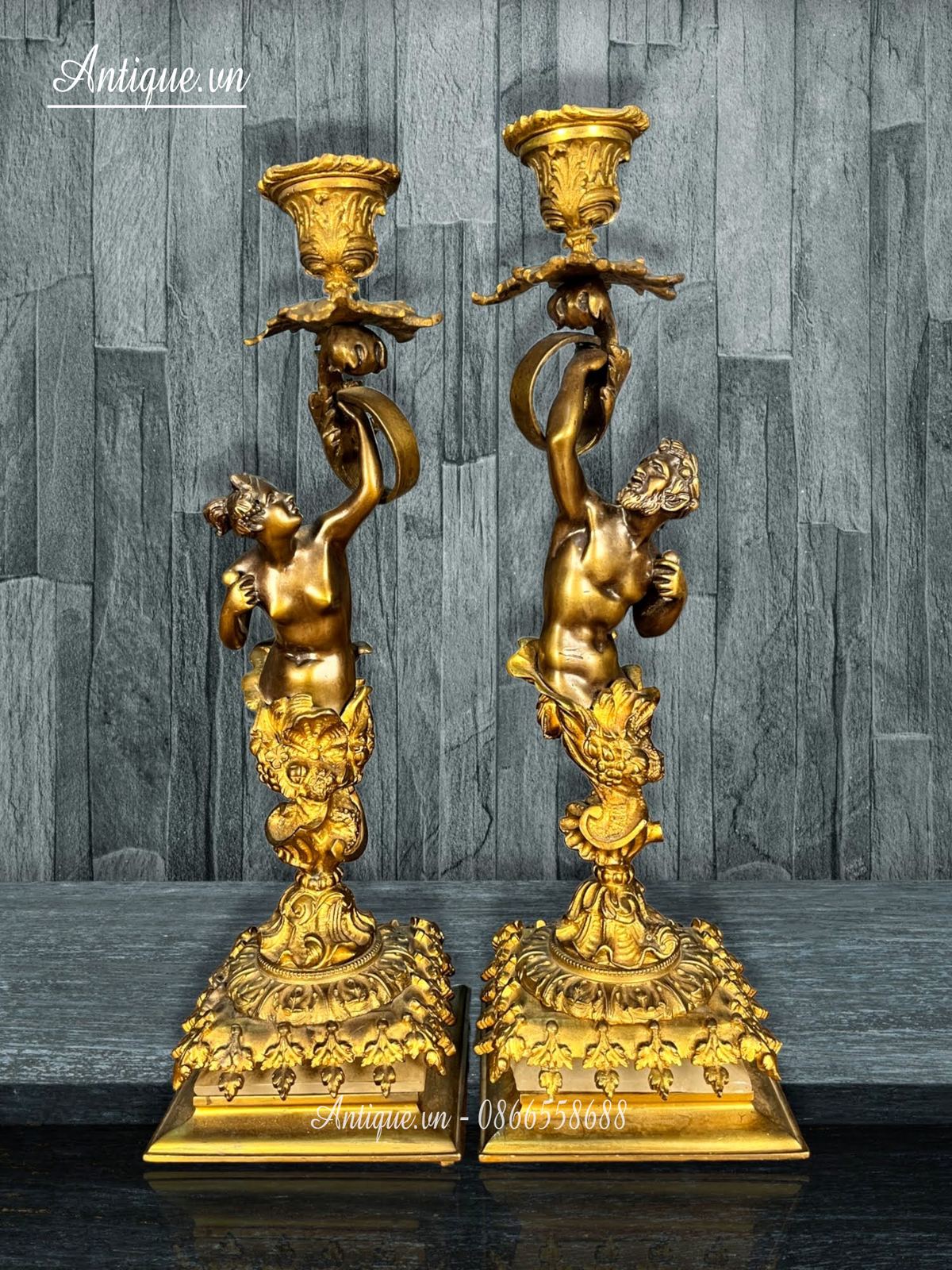 Cặp chân nến cổ Pháp, cao 37cm – ảnh 1